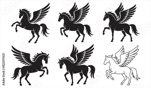 Mythological Winged Horse Silhouettes Collection for Fantasy Art and Design