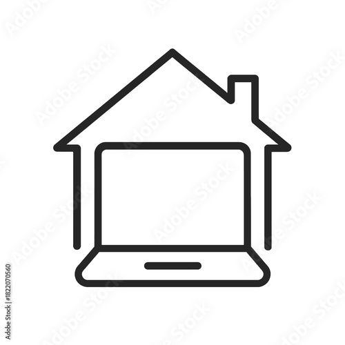 Fine line remote work icon symbolizing home-office productivity, ideal for digital workplace visuals, online collaboration and flexible work lifestyle