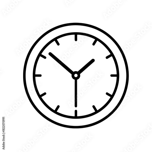 Fine line wall clock icon symbolizing time tracking and scheduling, ideal for productivity visuals, event planning and time management resources