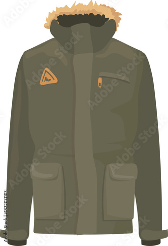 Green jacket cartoon icon. Stylish parka clothes