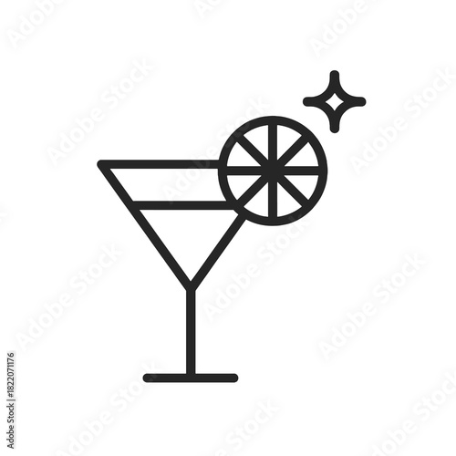 Fine line cocktail icon symbolizing festive drinks and party atmosphere, ideal for event marketing visuals, nightlife design and celebration themes