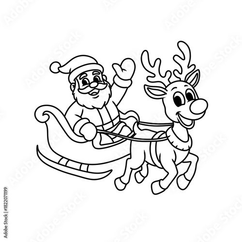 Children's coloring book with a Christmas theme, illustrations of Santa and reindeer