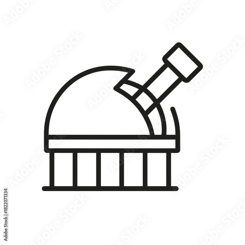 Fine line space observatory icon symbolizing astronomical research, ideal for science visuals, cosmic study applications and educational exploration tools