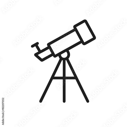 Fine line telescope icon symbolizing space observation and scientific study, ideal for astronomy apps, educational platforms and exploration visuals