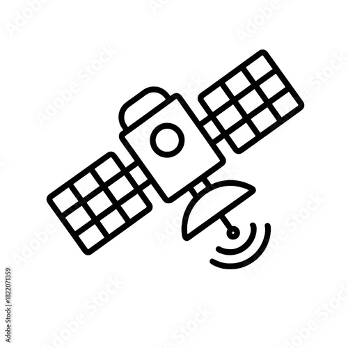 Fine line satellite icon symbolizing space communication, ideal for aerospace technology visuals, research interfaces and global connectivity concepts
