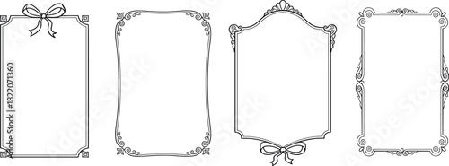Collection of Decorative Ornate Borders and Frames with Elegant Flourishes and Bow Accents