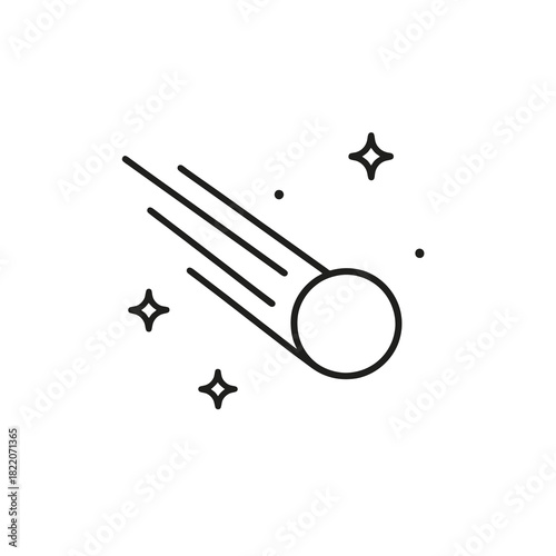 Fine line comet icon symbolizing cosmic movement and space discovery, ideal for astronomy visuals, science education and universe exploration graphics