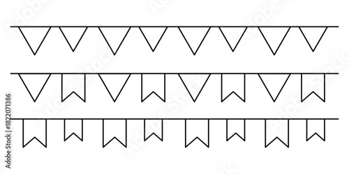 Set of multicolored buntings garlands flags isolated on white background. carnival colored garlands and bunting. confetti festive colorful carnival. Carnival garland with flags for festive decoration.