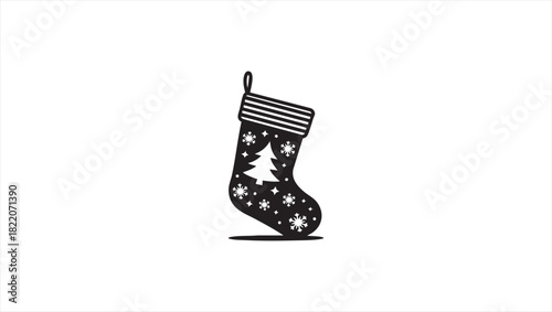 Festive Christmas stocking filled with snowflakes and a pine tree, symbolizing holiday cheer and gift-giving traditions