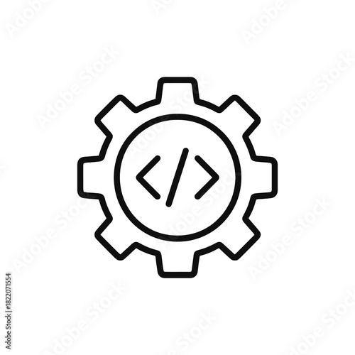 Fine line software engineering icon with gear and code symbol, ideal for backend development, system configuration and automation workflow visuals