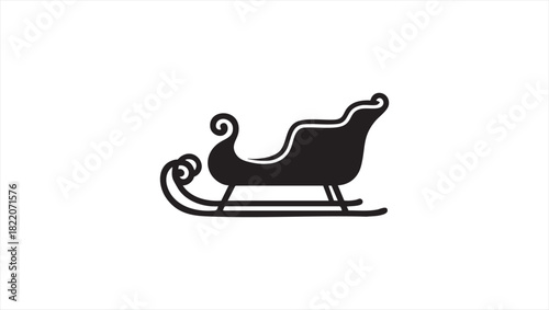 Classic black silhouette of a traditional winter sleigh icon, perfect for holiday season designs, festive Christmas illustrations, and seasonal greeting cards