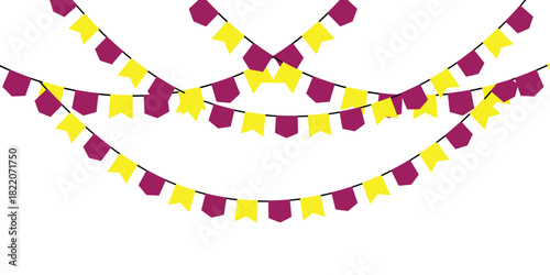 Colorful bunting flags on string for birthday party decoration set, holiday anniversary fabric garlands design, modern festive hanging decor. Bunting flags banner best for Birthday party and carnival 
