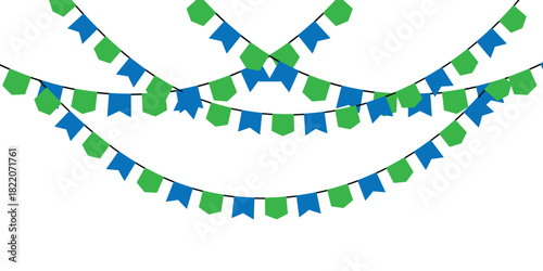 Colorful bunting flags on string for birthday party decoration set, holiday anniversary fabric garlands design, modern festive hanging decor. Bunting flags banner best for Birthday party and carnival 