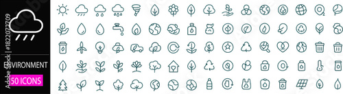 Environment line icon set. Containing recycling, plant, nature, eco, earth, green energy, trees, ecology and more. vector illustration.eps