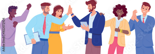 Business team success. Happy colleagues gestures together