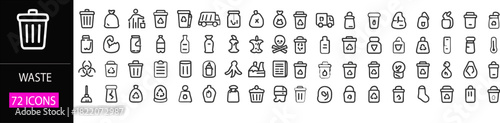 waste icon set. Containing recycling, litter, trash, pollution, landfill, waste management, composting, waste sorting and more. vector illustration.eps