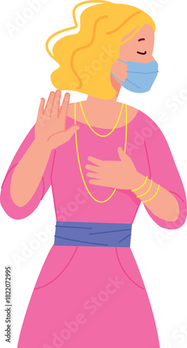 Stop infection spread. Epidemic social distancing character