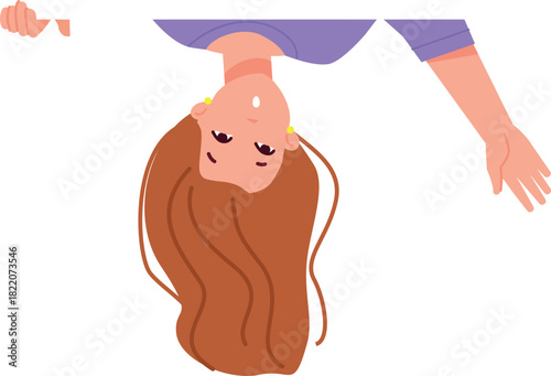 Woman looking upside down. Active cheerful person