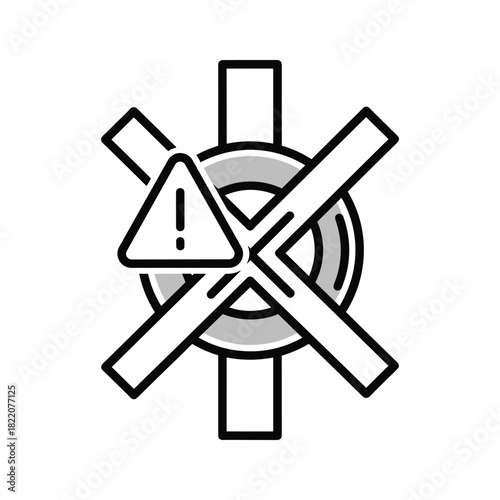 System error icon with warning triangle and crossed-out gear symbol