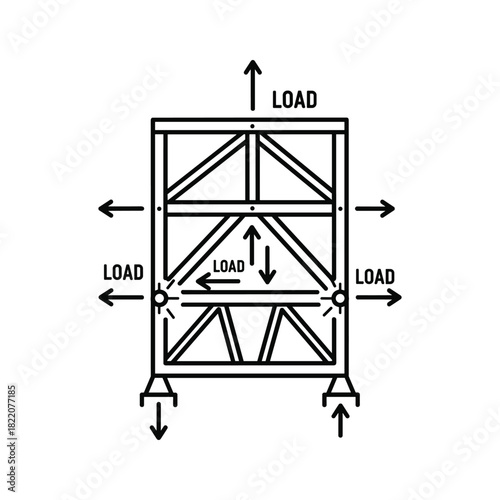 Line art illustration of structural loads and forces on a truss