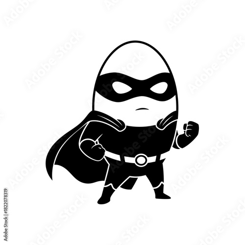 Cartoon egg superhero character in a mask and cape standing in a powerful pose vector isolated on white background