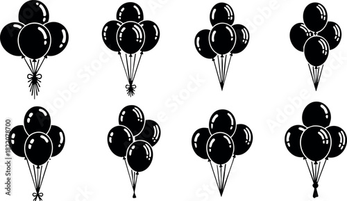 Black balloon clusters set vector illustration isolated on white background party decoration elements
