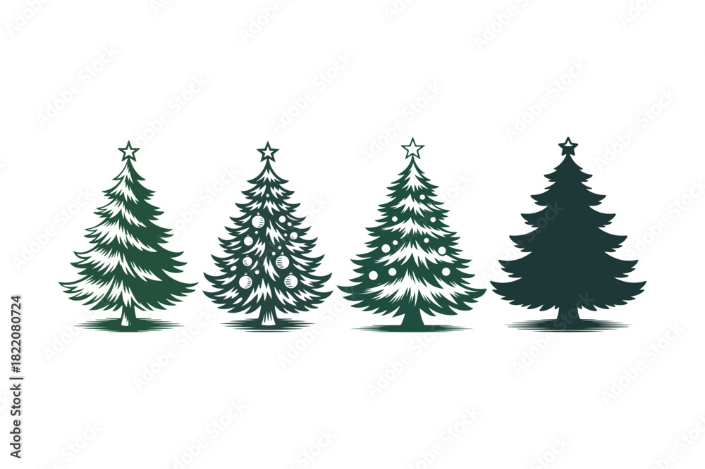 Obraz premium Four stylized christmas trees in silhouette