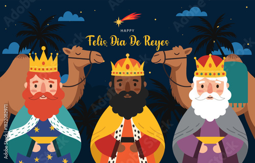 Happy Epiphany Day Illustration Three Wise Kings with Camels