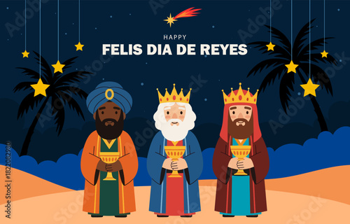 Happy Epiphany Day Illustration Three Wise Kings Bearing Gifts