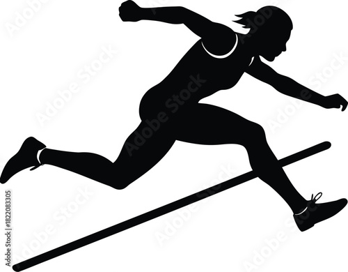 Hurdler jumping over hurdle silhouette vector, track and field athlete in action for sports posters, athletics event branding, t-shirt prints, training materials, editable EPS graphic.