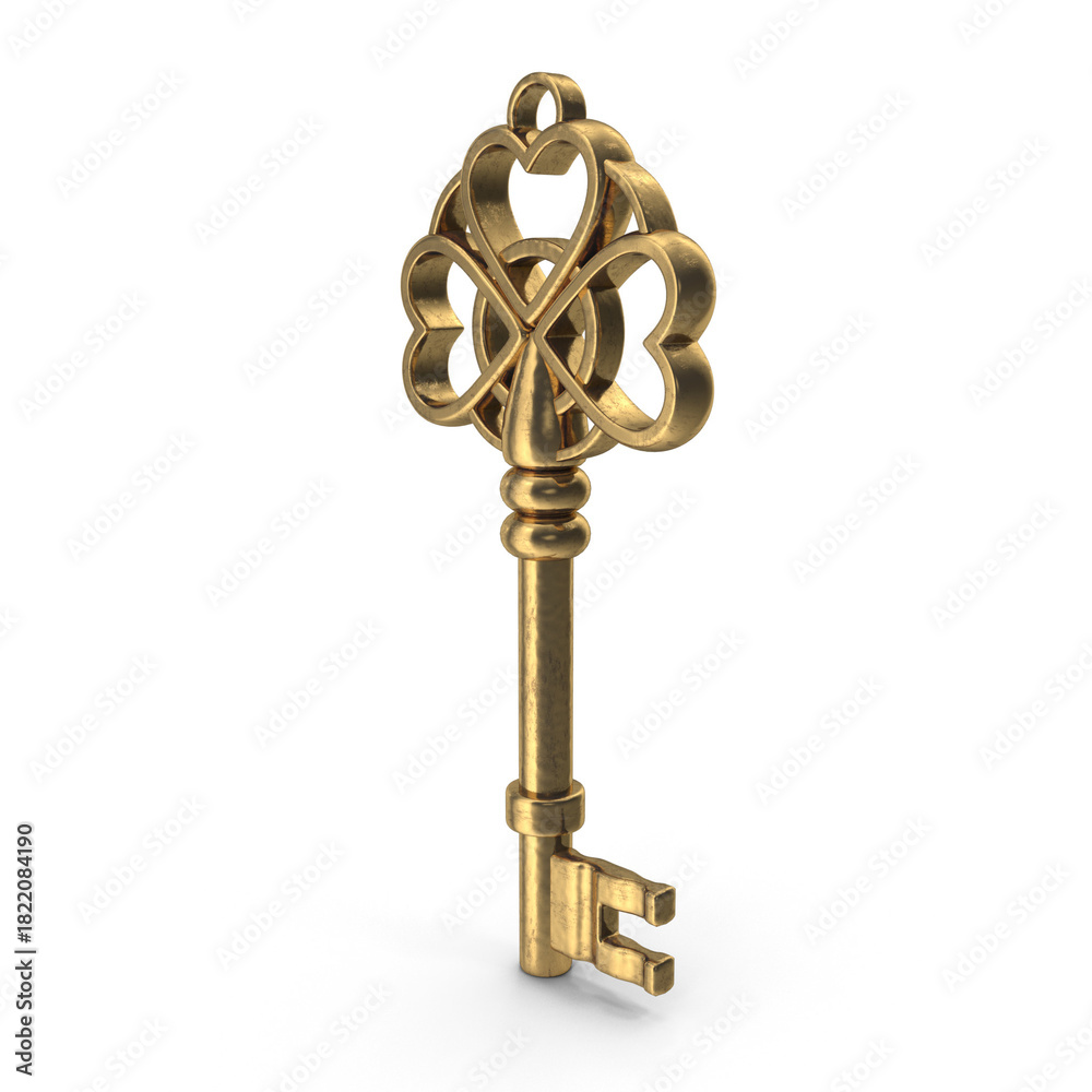 Obraz premium Golden ornamental key with intricate looped bow and decorative carved details
