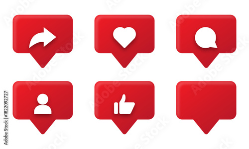 Set of social media notification red icons