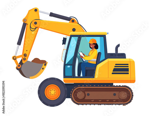 Operator working inside excavator cabin