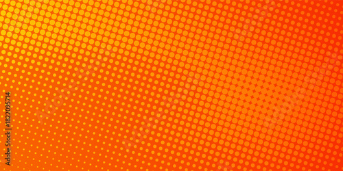Orange halftone dots, abstract pattern with dark and bright gradient background. futuristic technology concept