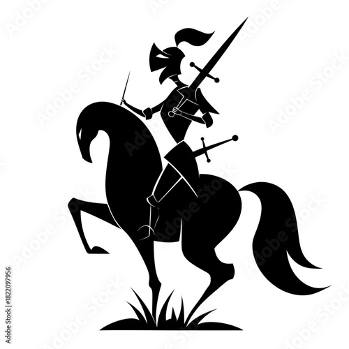 Knight on horse silhouette illustration medieval warrior with sword