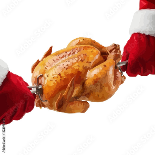 Macro Chicken Skewer over Santa’s Red Gloves