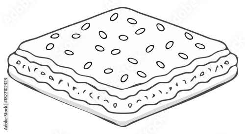 Stylized Outline Drawing of Layered Biscuit with Seeds