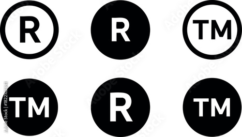 Registered trademark symbols vector icons black and white round design simple style isolated on white background