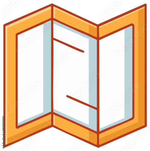 Open folded illustrated window with an empty interior space