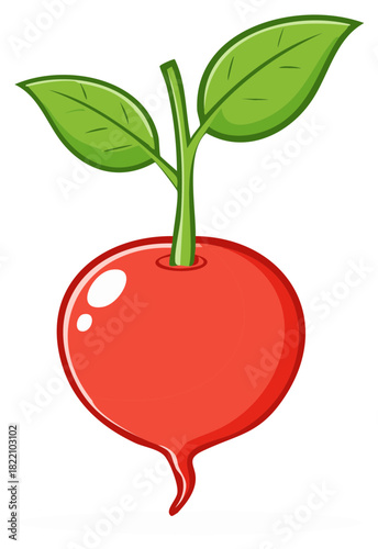 Cartoon red radish with green leaves, a fresh and healthy vibrant vegetable illustration