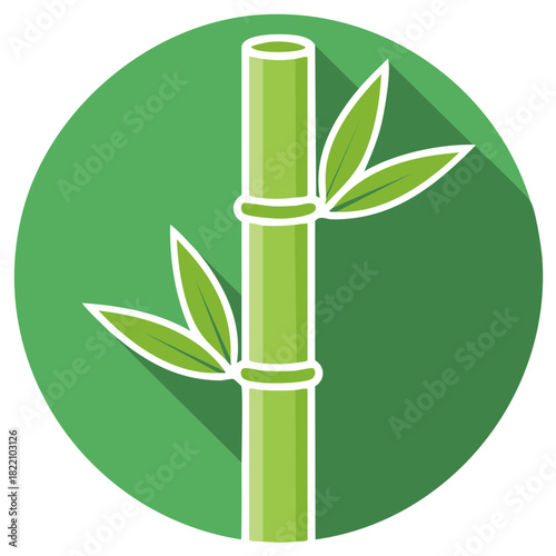 Illustration of a green bamboo stalk with leaves against a circular green background