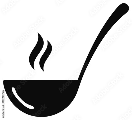 Steaming Ladle Silhouette Icon for Hot Food, Cooking, and Restaurant Service