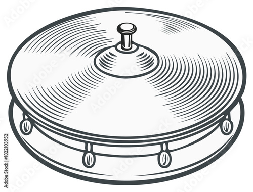 Ornate Sketch of a Tambourine with Jingly Cymbals