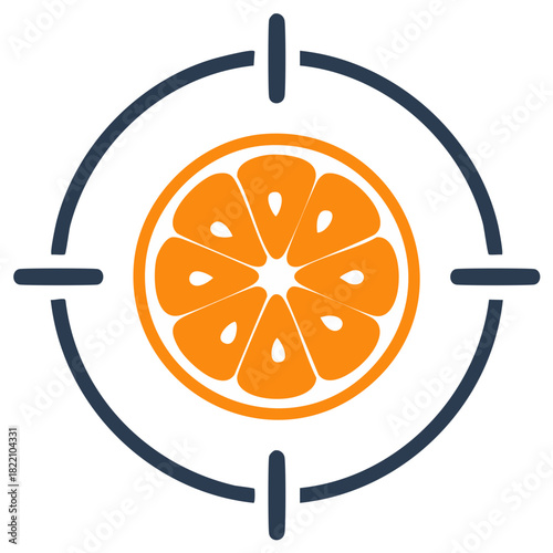 Orange slice at the center of a target. Focus on vitamin C. Health, food.