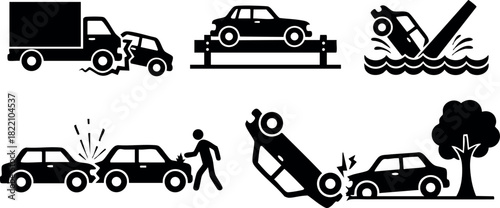 Car accident crash collision vehicle truck emergency rescue tree illustration vector