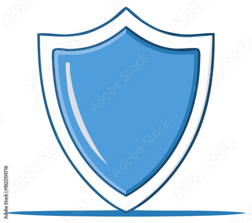 Vibrant blue shield icon illustration with a sleek glossy finish and shadow for digital protection concepts