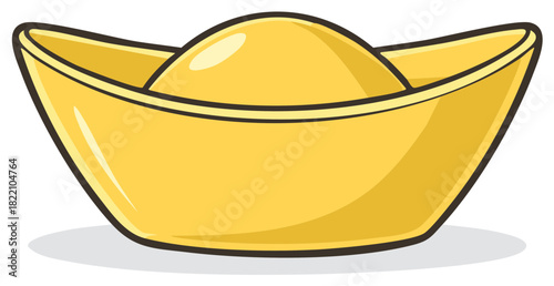 Golden ingot cartoon illustration of Chinese wealth symbol, Asian culture.