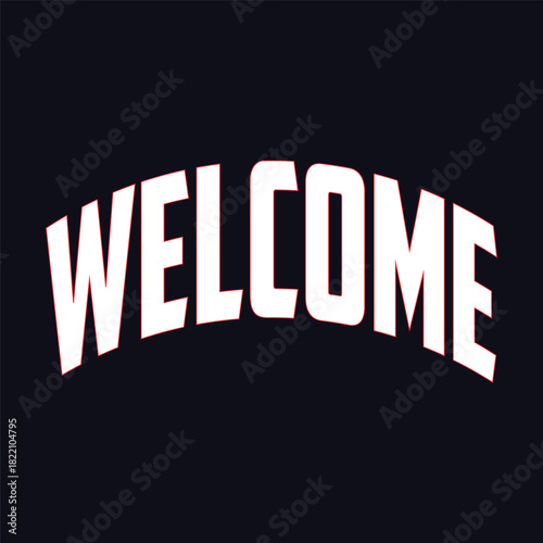 Welcome ink lettering sign wit stars. Handwritten modern brush lettering on white. Text for postcard, invitation, T-shirt print design, banner, poster, web, icon. Isolated vector illustrationwelcome,i