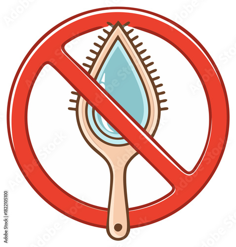 No hair styling or hair treatment concept depicting a hand mirror crossed out in a red ban circle representing prohibition