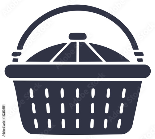 Closed basket icon with handle, storage container for picnics or laundry, simple illustration